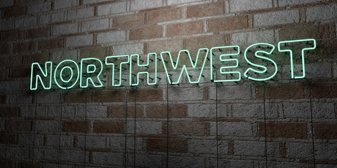 NORTHWEST - Glowing Neon Sign on stonework wall - 3D rendered royalty free stock illustration.  Can be used for online banner ads and direct mailers..