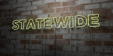 STATEWIDE - Glowing Neon Sign on stonework wall - 3D rendered royalty free stock illustration.  Can be used for online banner ads and direct mailers..