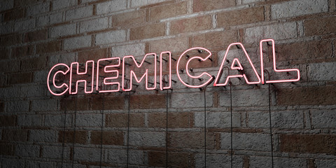 CHEMICAL - Glowing Neon Sign on stonework wall - 3D rendered royalty free stock illustration.  Can be used for online banner ads and direct mailers..