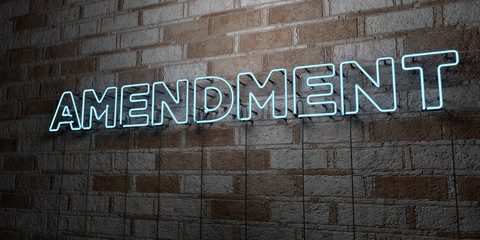 AMENDMENT - Glowing Neon Sign on stonework wall - 3D rendered royalty free stock illustration.  Can be used for online banner ads and direct mailers..