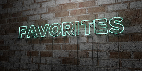 FAVORITES - Glowing Neon Sign on stonework wall - 3D rendered royalty free stock illustration.  Can be used for online banner ads and direct mailers..