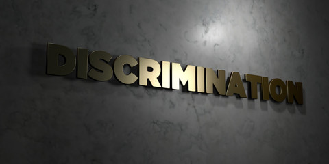 Discrimination - Gold text on black background - 3D rendered royalty free stock picture. This image can be used for an online website banner ad or a print postcard.