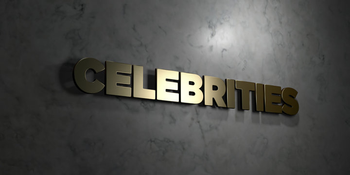 Celebrities - Gold text on black background - 3D rendered royalty free stock picture. This image can be used for an online website banner ad or a print postcard.