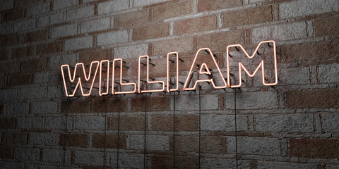 WILLIAM - Glowing Neon Sign on stonework wall - 3D rendered royalty free stock illustration.  Can be used for online banner ads and direct mailers..