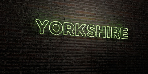 YORKSHIRE -Realistic Neon Sign on Brick Wall background - 3D rendered royalty free stock image. Can be used for online banner ads and direct mailers..