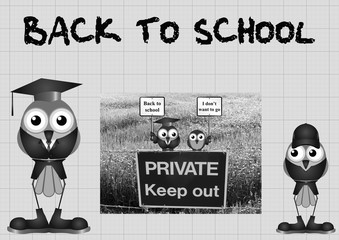 Monochrome comical back to school message 