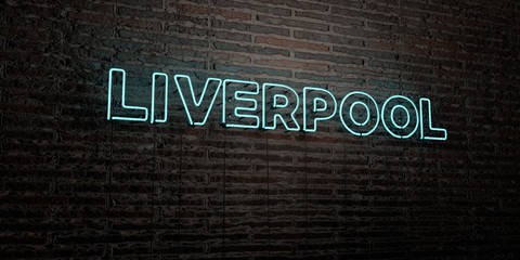 LIVERPOOL -Realistic Neon Sign on Brick Wall background - 3D rendered royalty free stock image. Can be used for online banner ads and direct mailers..