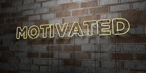 MOTIVATED - Glowing Neon Sign on stonework wall - 3D rendered royalty free stock illustration.  Can be used for online banner ads and direct mailers..