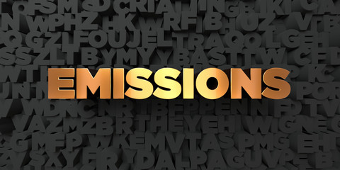 Emissions - Gold text on black background - 3D rendered royalty free stock picture. This image can be used for an online website banner ad or a print postcard.