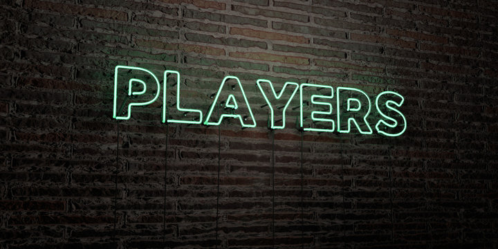 PLAYERS -Realistic Neon Sign on Brick Wall background - 3D rendered royalty free stock image. Can be used for online banner ads and direct mailers..