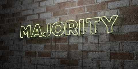 MAJORITY - Glowing Neon Sign on stonework wall - 3D rendered royalty free stock illustration.  Can be used for online banner ads and direct mailers..