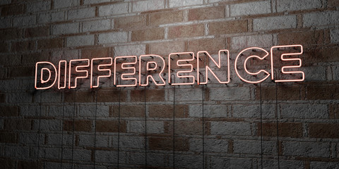 DIFFERENCE - Glowing Neon Sign on stonework wall - 3D rendered royalty free stock illustration.  Can be used for online banner ads and direct mailers..