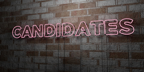 CANDIDATES - Glowing Neon Sign on stonework wall - 3D rendered royalty free stock illustration.  Can be used for online banner ads and direct mailers..