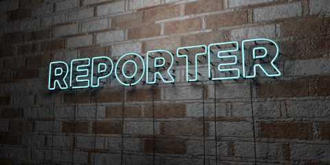 REPORTER - Glowing Neon Sign on stonework wall - 3D rendered royalty free stock illustration.  Can be used for online banner ads and direct mailers..