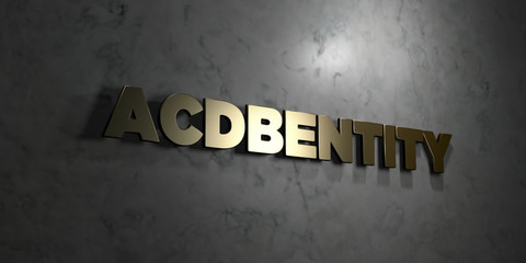 Acdbentity - Gold text on black background - 3D rendered royalty free stock picture. This image can be used for an online website banner ad or a print postcard.