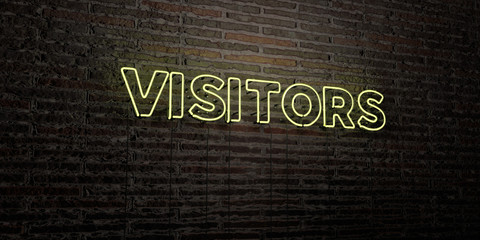 VISITORS -Realistic Neon Sign on Brick Wall background - 3D rendered royalty free stock image. Can be used for online banner ads and direct mailers..