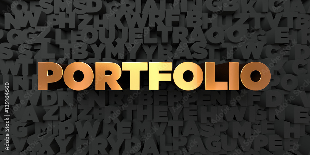 Fototapete portfolio - gold text on black background - 3d rendered royalty free stock picture. this image can b