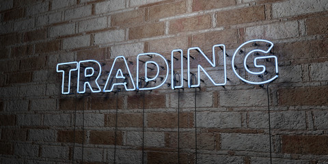 TRADING - Glowing Neon Sign on stonework wall - 3D rendered royalty free stock illustration.  Can be used for online banner ads and direct mailers..