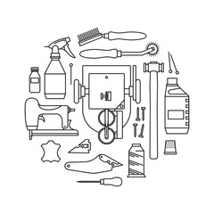 Vector icons set of furrier's tools. Print on white background