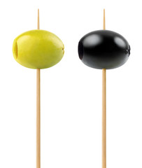Isolated olives on a skewers