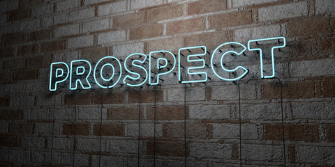 PROSPECT - Glowing Neon Sign on stonework wall - 3D rendered royalty free stock illustration.  Can be used for online banner ads and direct mailers..