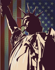 Statue of Liberty, USA flag, vector image