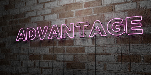 ADVANTAGE - Glowing Neon Sign on stonework wall - 3D rendered royalty free stock illustration.  Can be used for online banner ads and direct mailers..