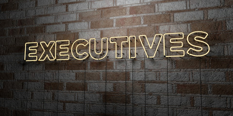 EXECUTIVES - Glowing Neon Sign on stonework wall - 3D rendered royalty free stock illustration.  Can be used for online banner ads and direct mailers..