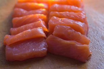 salmon on a wooden board