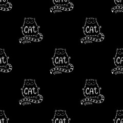 Fototapeta premium Cute cat seamless pattern, funny hand drawn