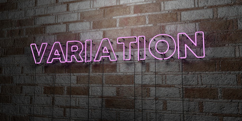 VARIATION - Glowing Neon Sign on stonework wall - 3D rendered royalty free stock illustration.  Can be used for online banner ads and direct mailers..