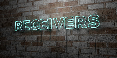 RECEIVERS - Glowing Neon Sign on stonework wall - 3D rendered royalty free stock illustration.  Can be used for online banner ads and direct mailers..