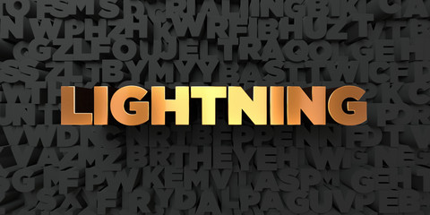 Lightning - Gold text on black background - 3D rendered royalty free stock picture. This image can be used for an online website banner ad or a print postcard.