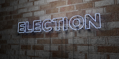 ELECTION - Glowing Neon Sign on stonework wall - 3D rendered royalty free stock illustration.  Can be used for online banner ads and direct mailers..