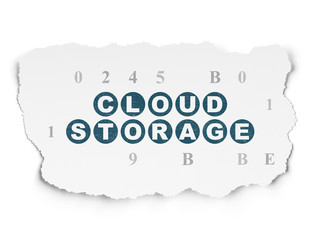 Cloud technology concept: Cloud Storage on Torn Paper background