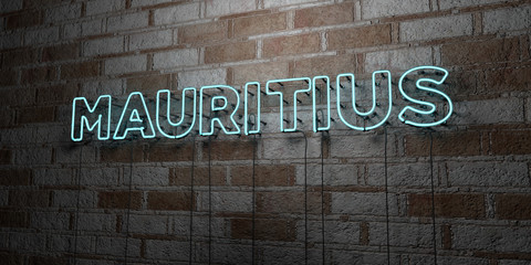 MAURITIUS - Glowing Neon Sign on stonework wall - 3D rendered royalty free stock illustration.  Can be used for online banner ads and direct mailers..