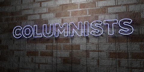 COLUMNISTS - Glowing Neon Sign on stonework wall - 3D rendered royalty free stock illustration.  Can be used for online banner ads and direct mailers..