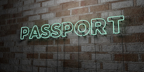 PASSPORT - Glowing Neon Sign on stonework wall - 3D rendered royalty free stock illustration.  Can be used for online banner ads and direct mailers..