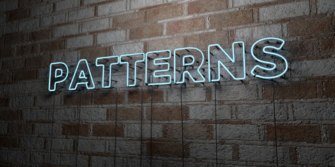 PATTERNS - Glowing Neon Sign on stonework wall - 3D rendered royalty free stock illustration.  Can be used for online banner ads and direct mailers..