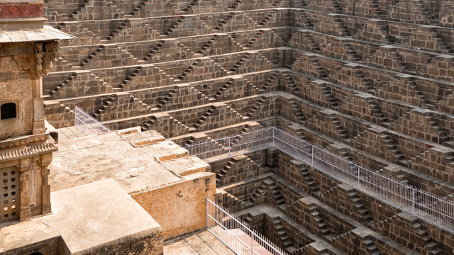 The Chand Baori stepwell in the village of Abhaneri, Rajasthan, India.