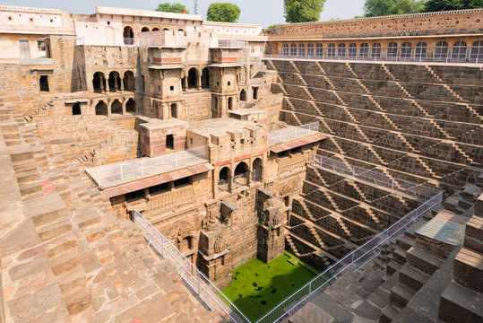 The famous Chand Baori Stepwell in the village of Abhaneri, Rajasthan, India.