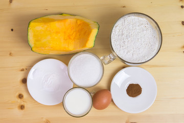 Part of the pumpkins, thin, friable ingredients in the bowl lie