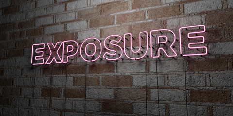 EXPOSURE - Glowing Neon Sign on stonework wall - 3D rendered royalty free stock illustration.  Can be used for online banner ads and direct mailers..