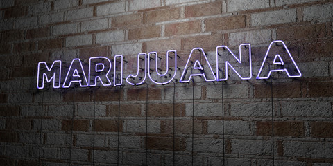 MARIJUANA - Glowing Neon Sign on stonework wall - 3D rendered royalty free stock illustration.  Can be used for online banner ads and direct mailers..