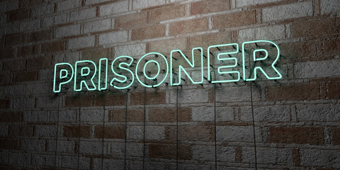 PRISONER - Glowing Neon Sign on stonework wall - 3D rendered royalty free stock illustration.  Can be used for online banner ads and direct mailers..