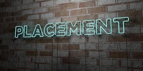 PLACEMENT - Glowing Neon Sign on stonework wall - 3D rendered royalty free stock illustration.  Can be used for online banner ads and direct mailers..