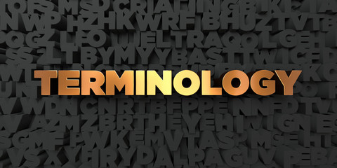 Terminology - Gold text on black background - 3D rendered royalty free stock picture. This image can be used for an online website banner ad or a print postcard. - obrazy, fototapety, plakaty