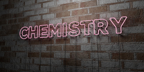 CHEMISTRY - Glowing Neon Sign on stonework wall - 3D rendered royalty free stock illustration.  Can be used for online banner ads and direct mailers..