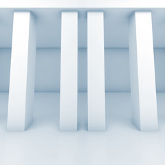Abstract white room with columns, blue toned 3d