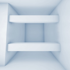 Abstract white room with beams, blue toned 3 d